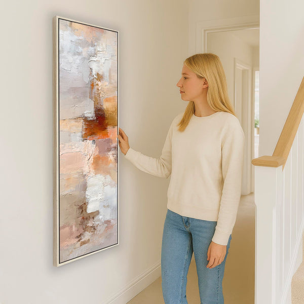 Blush Pink Neutral Tall Framed Upright Canvas Harmony Fades