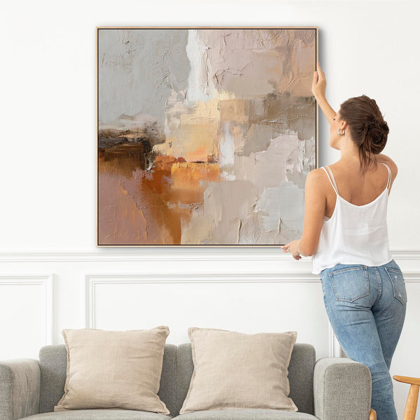 Blush Pink Neutral Framed Artwork on Canvas Harmony Wish