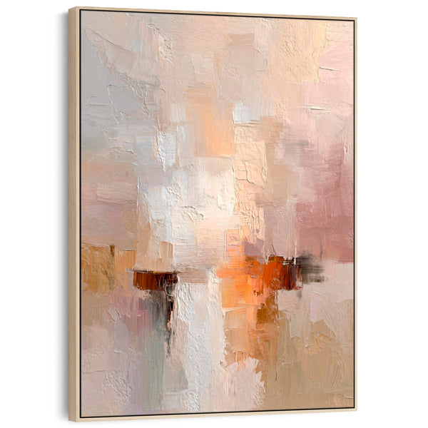Blush Pink Abstract Framed Art Canvas Neutral Haze
