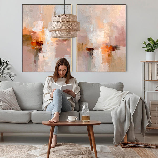 Blush Pink Abstract Framed Artwork - Neutral Horizons