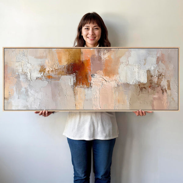 Blush Pink Neutral Wide Framed Long Canvas Horizontal Harmony