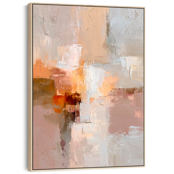 Blush Pink Abstract Framed Art Canvas Neutral Mist