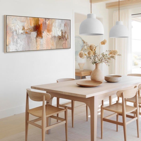 Blush Pink Neutral Wide Framed Long Canvas Horizontal Harmony