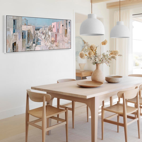 Wide Pastel Mediterranean Framed Long Wall Art -