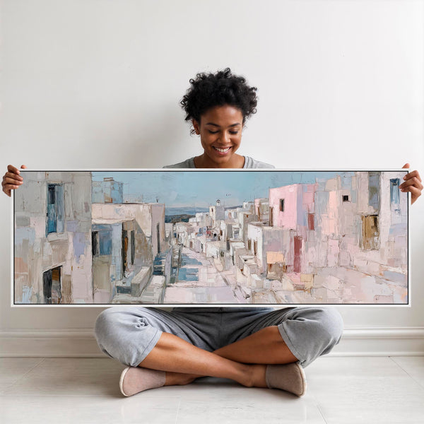Wide Pastel Mediterranean Framed Long Wall Art -
