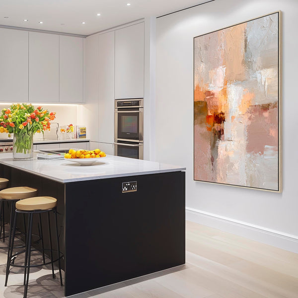 Blush Pink Abstract Framed Art Canvas Neutral Mist