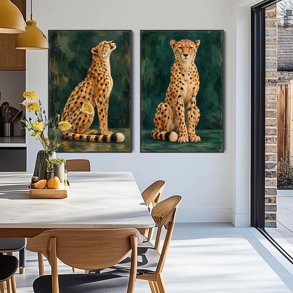 Poised - Cheetah Big Cats - Framed Pair Canvas Wall Art - Set 2