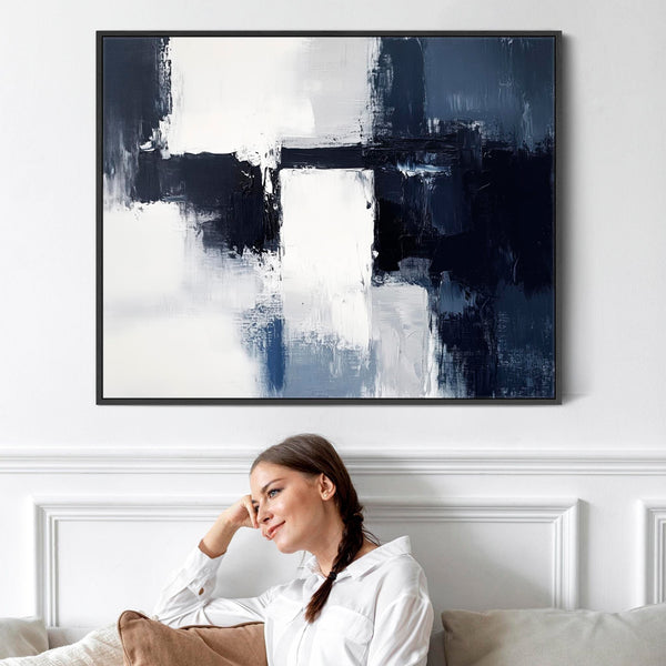 Blue White Abstract Wall Art Framed - Polar Divide