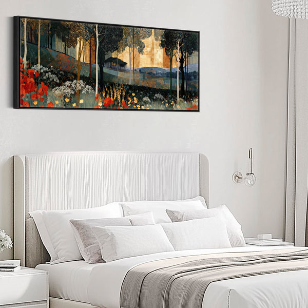Wide Gustav Klimt inspired Framed Long Canvas Art - Poppy Hills