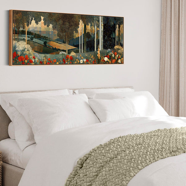 Gustav Klimt inspired Framed Canvas Wall Art Poppy Meadow Hills