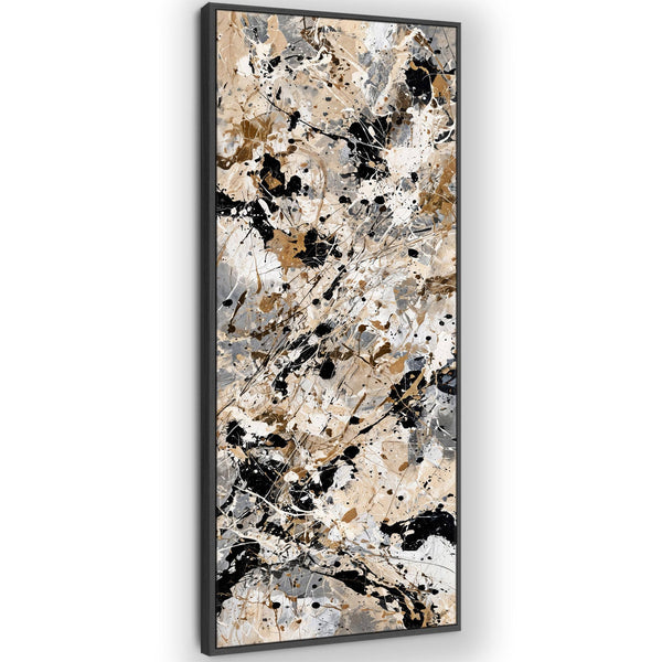 Tall Framed Vertical Canvas - Neutral Cream Black Hallway Art