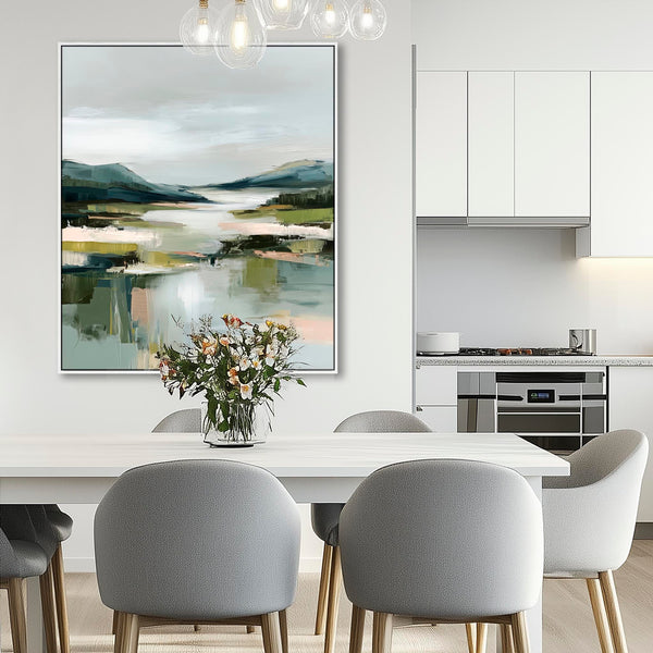 Framed Artwork Canvas Art Print Abstract Landscape Mountain Vista 1 - Green