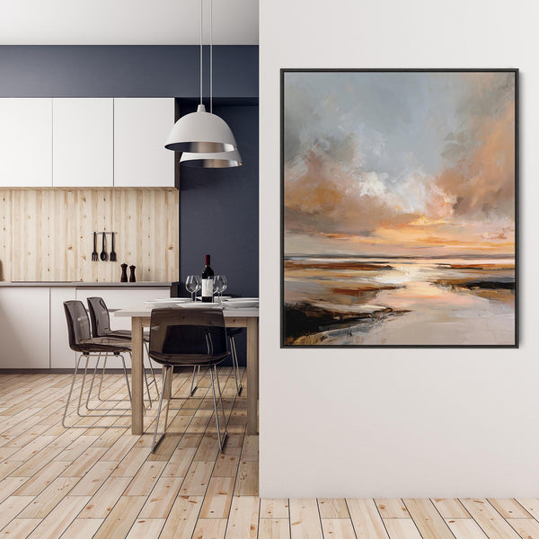Abstract Landscape - Umber Rust Sunset Framed Canvas Art Print