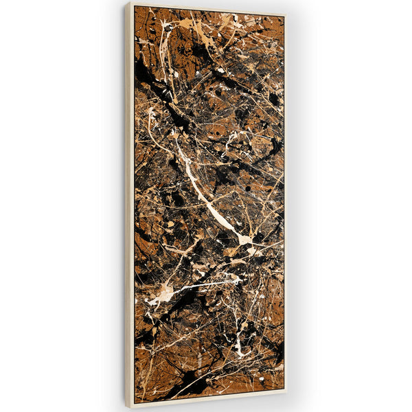 Tall Framed Upright Canvas Art - Brown Cream Abstract - Chaos
