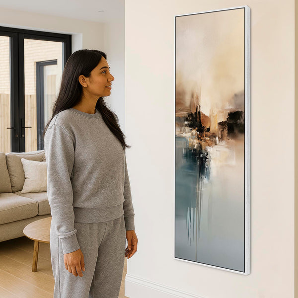Tall Upright Framed Abstract Canvas - Teal Haze