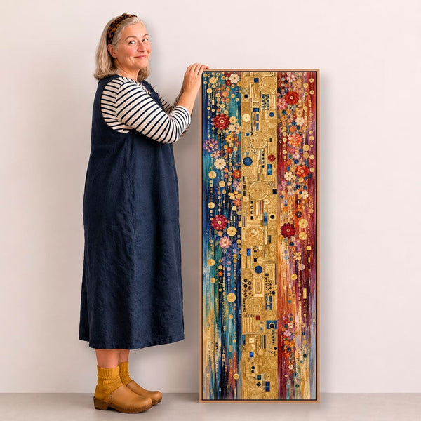 Tall Colourful Gustav Klimt inspired Vibrant Framed Canvas Art