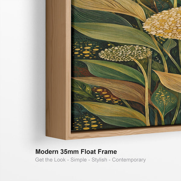 Tall Green Cream Framed Canvas Art Dandelion Botanical Floral