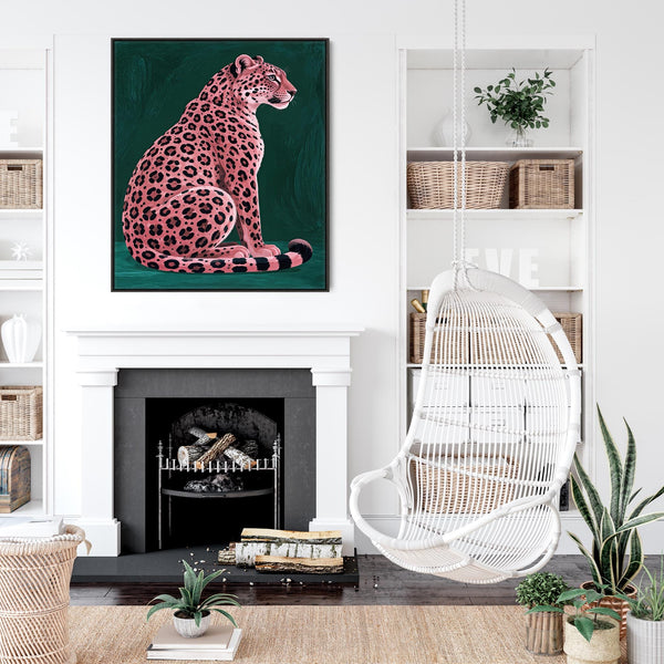 Rosa - Pink Leopard - Maximalist Unique Framed Canvas Art Print
