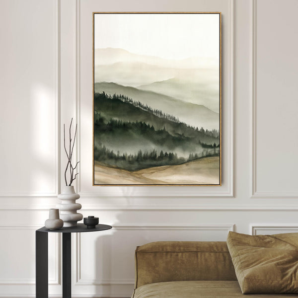 Sage Green Cream Framed Tuscan Artwork on Canvas Pienza Vista