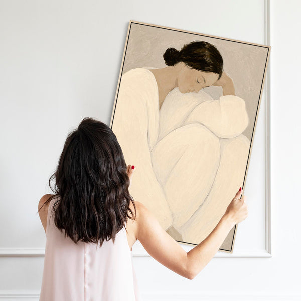 Framed Bedroom Artwork - Serene Woman 2 - Neutral Beige