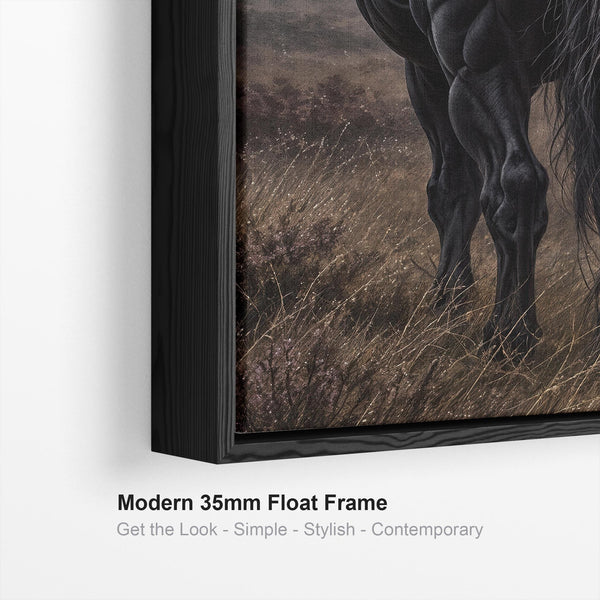 Black Friesian Horse Framed Canvas Wall Art - Turning for Home