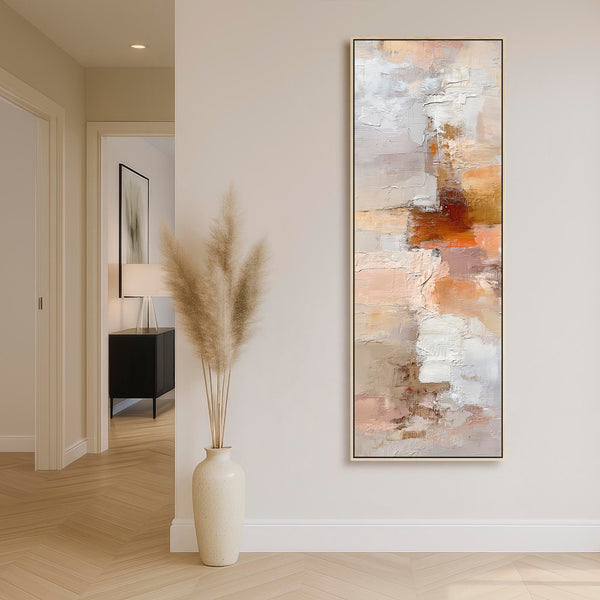 Blush Pink Neutral Tall Framed Upright Canvas Harmony Fades