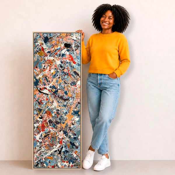 Tall Upright Jackson Pollock Inspired Framed Canvas - Frenzy