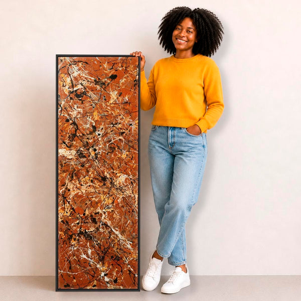 Tall Framed Vertical Wall Art Canvas - Rust - Upright Abstract
