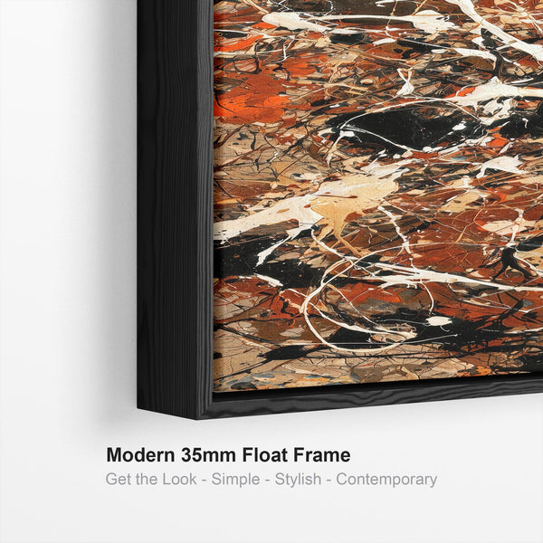 Jackson Pollock Style Abstract Framed Canvas Art - Rust Cream