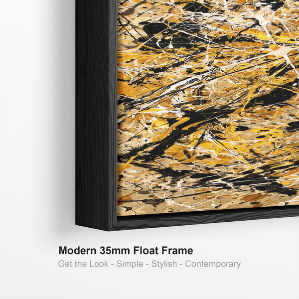 Tall Jackson Pollock Style - Vertical Framed Mustard Canvas