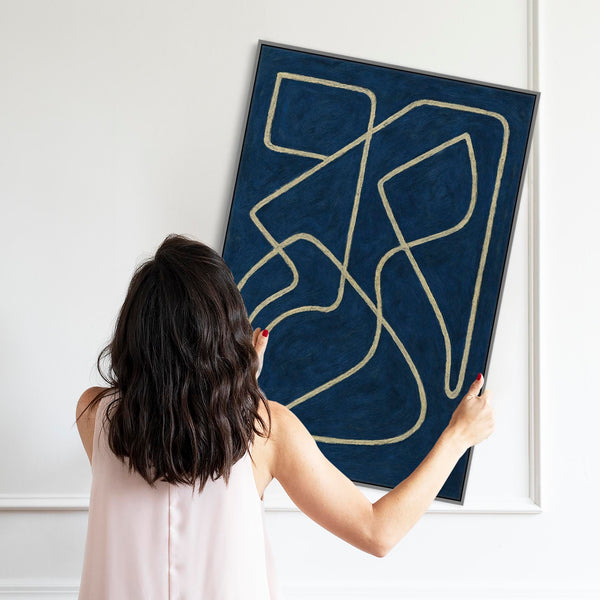 Blue White Abstract Framed Artwork Matisse Style - Wanderlust
