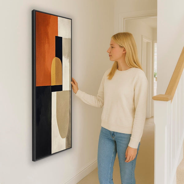 Tall Vertical Rust Orange Framed Upright Canvas Artwork Mid Century