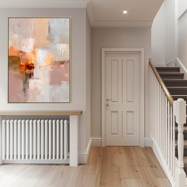 Blush Pink Abstract Framed Art Canvas Neutral Mist