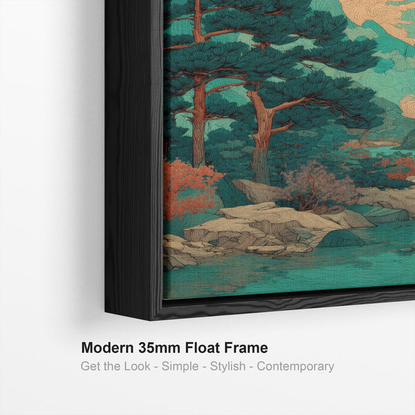 Large Japanese Style Landscape Artwork Framed Terracotta Mountain