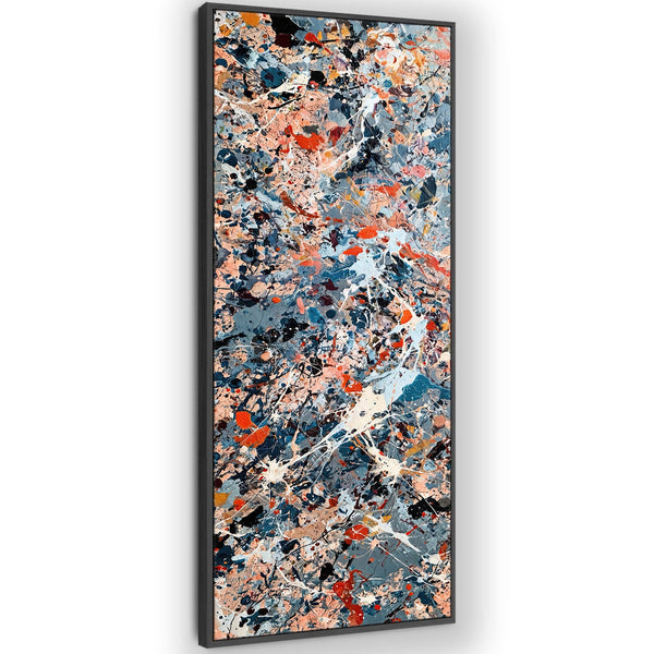 Tall Colourful Jackson Pollock Inspired Upright Framed Canvas