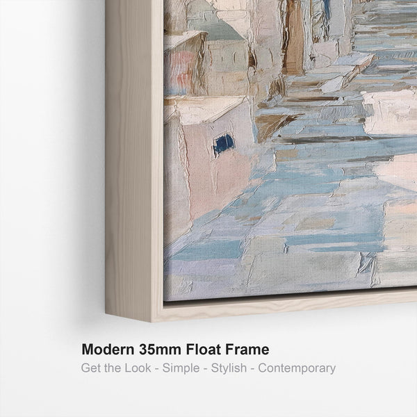 Tall Pastel Blue Cream Framed Wall Art Canvas Narrow Dusky Path