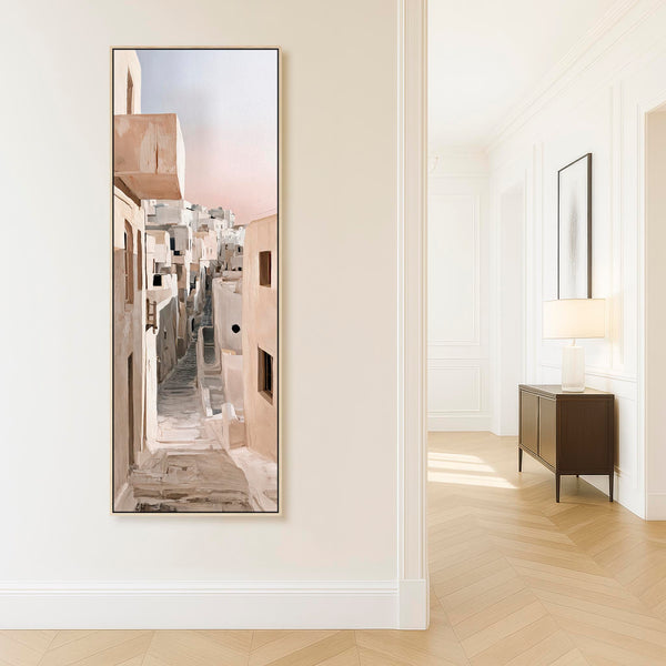 Tall Neutral Cream Framed Wall Art Canvas Narrow Greek Passage