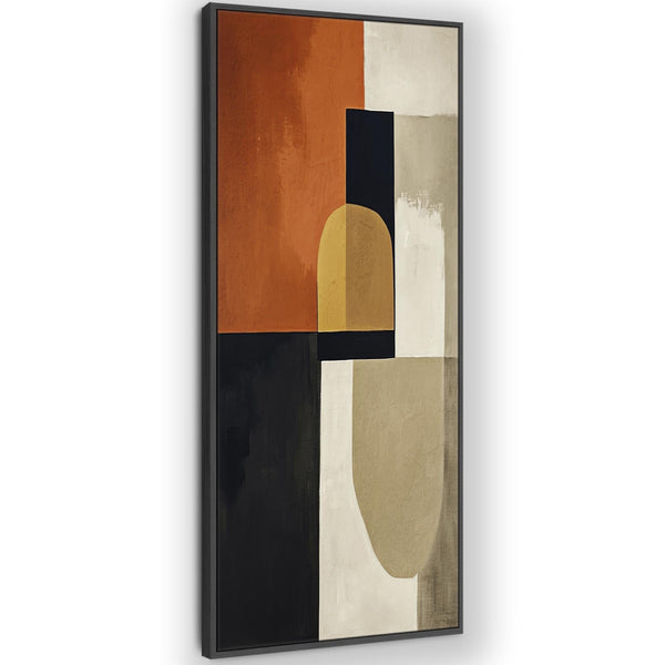 Tall Vertical Rust Orange Framed Upright Canvas Artwork Mid Century