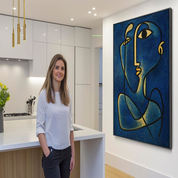 Blue Abstract Framed Canvas Picasso Style - Contemplation