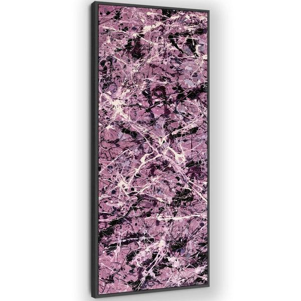 Tall Mauve Abstract Canvas - Upright Jackson Pollock Style Art