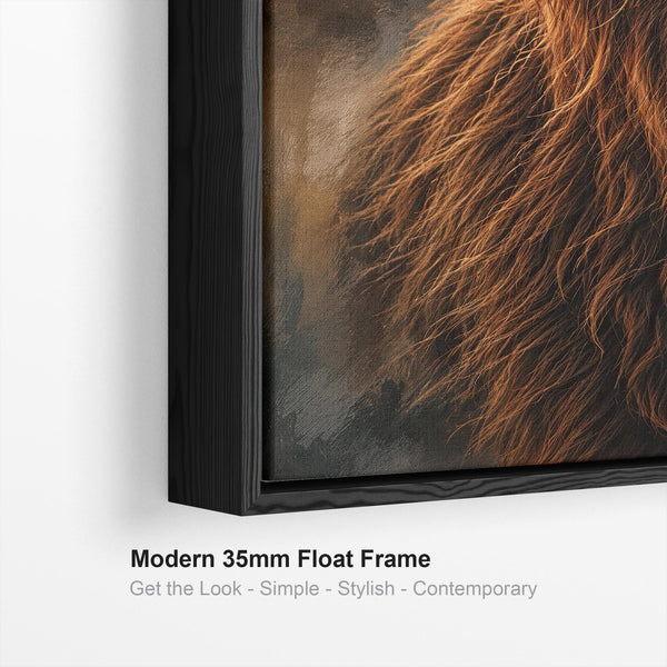 Rab - Highland Cow - Rust & Stone - Framed Scottish Coo Artwork