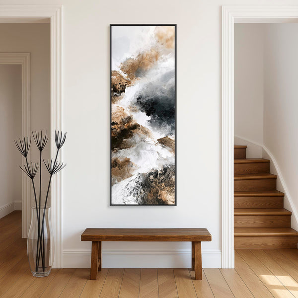 Tall Narrow Framed Wall Art - Reckoning - Brown Abstract Artwork