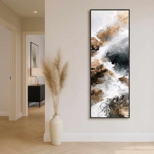 Tall Narrow Framed Wall Art - Reckoning - Brown Abstract Artwork