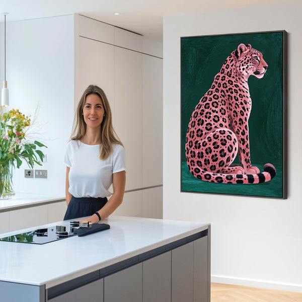 Rosa - Pink Leopard - Maximalist Unique Framed Canvas Art Print