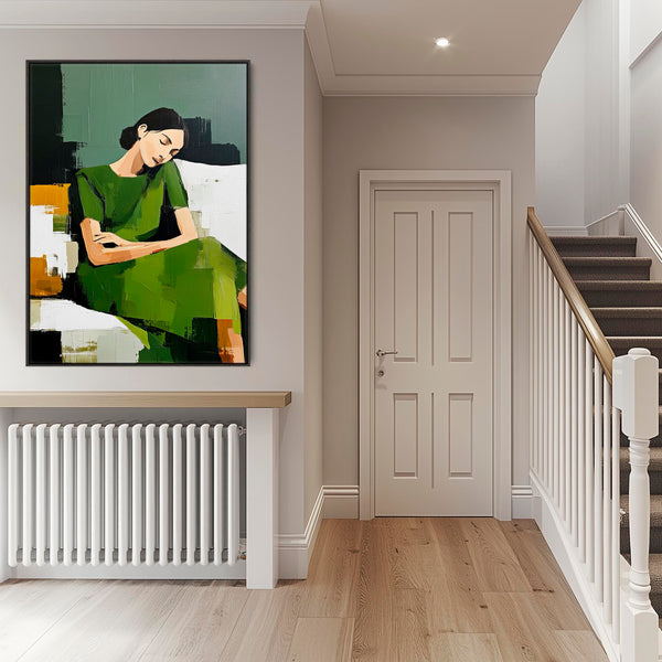 Upright Wall Art Canvas Print Framed Sleeping - Green