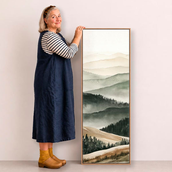 Tall Hallway Framed Vertical Wall Art Green Upright Artwork