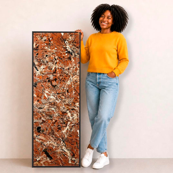 Tall Upright Orange Rust Framed Wall Art Canvas - Burnt Umber