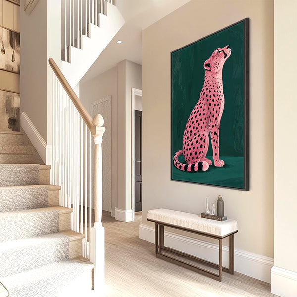 Venus - Pink Cheetah - Emerald Green Unique Framed Canvas Print