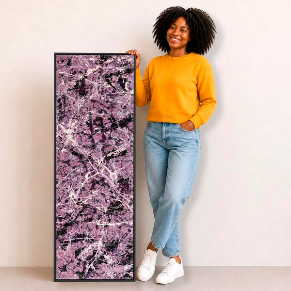 Tall Mauve Abstract Canvas - Upright Jackson Pollock Style Art