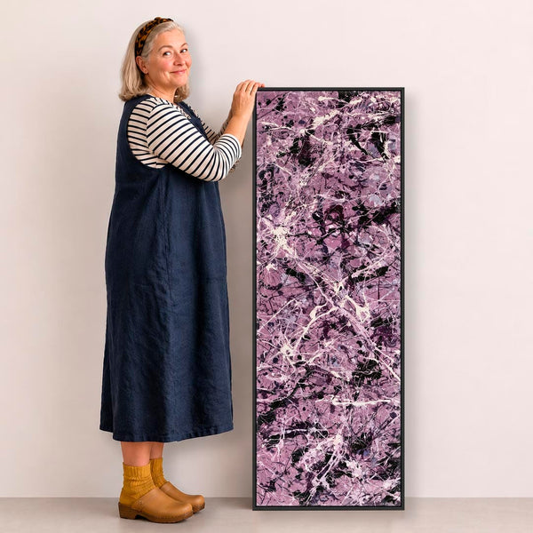 Tall Mauve Abstract Canvas - Upright Jackson Pollock Style Art
